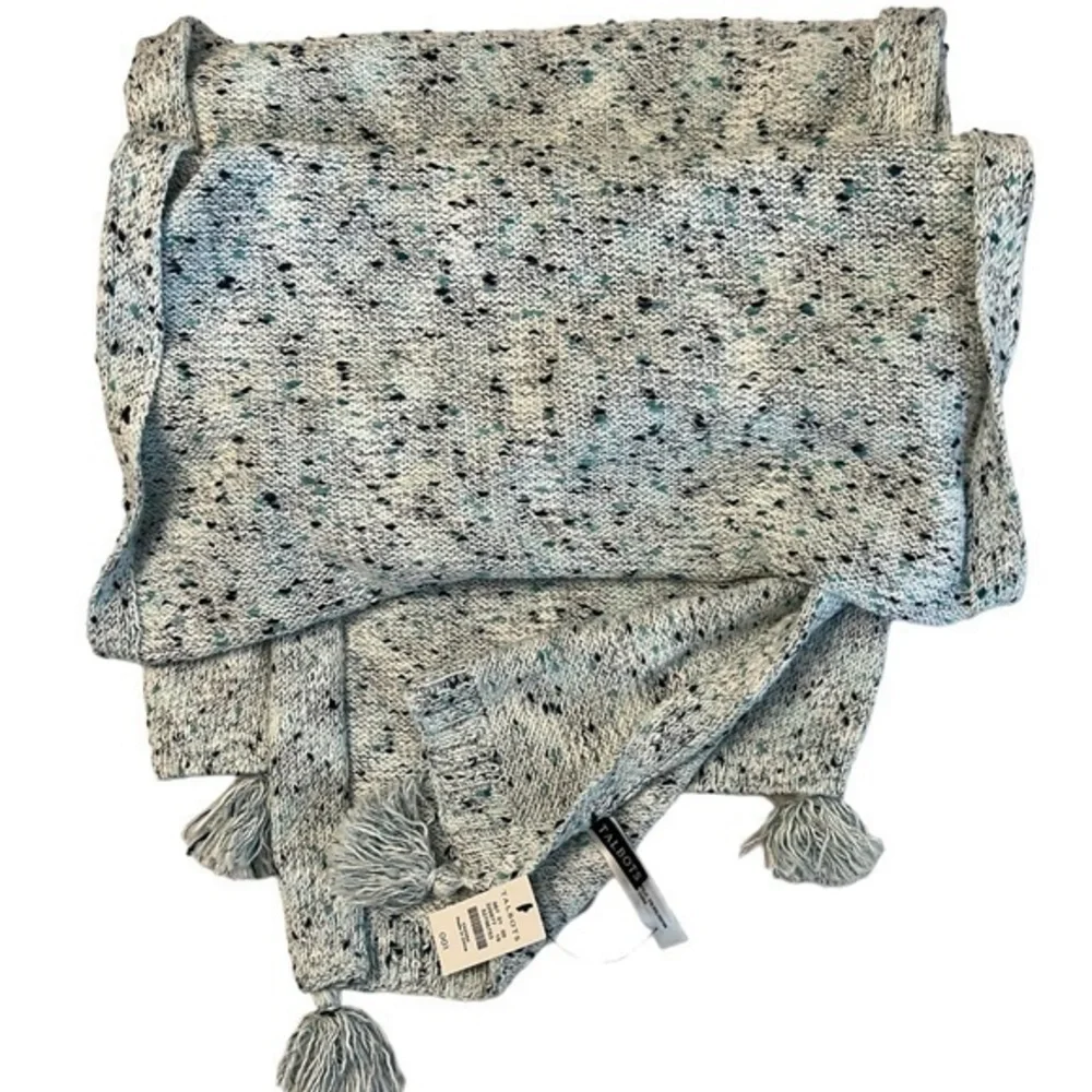 NWT! Talbots Marled Speckled Turquoise Aqua Mint Cotton Blend Scarf with Tassels